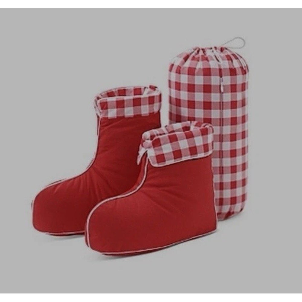 My‎ Down Booties Slippers  Checkered Plaid Comfy Gift Size Large/ XL Red NWT